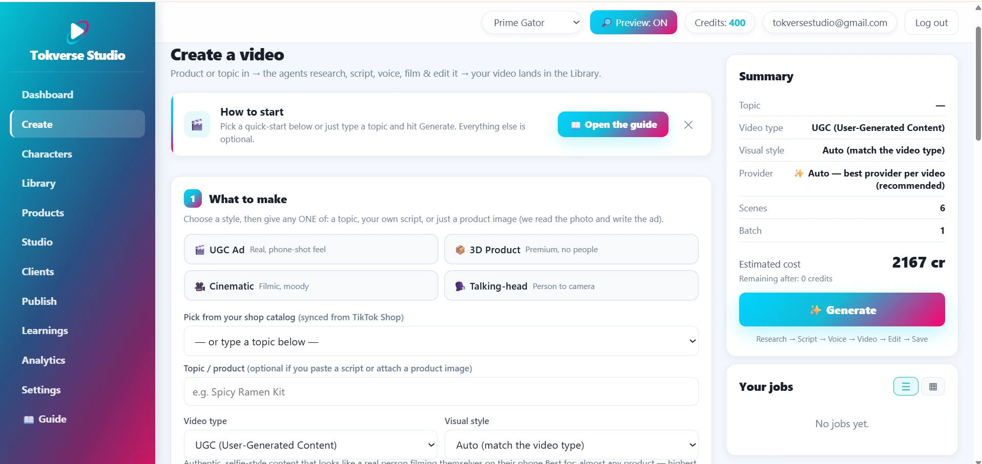 Create a video — choose a style