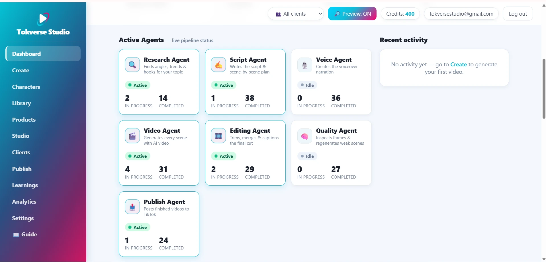 Active AI agents pipeline status