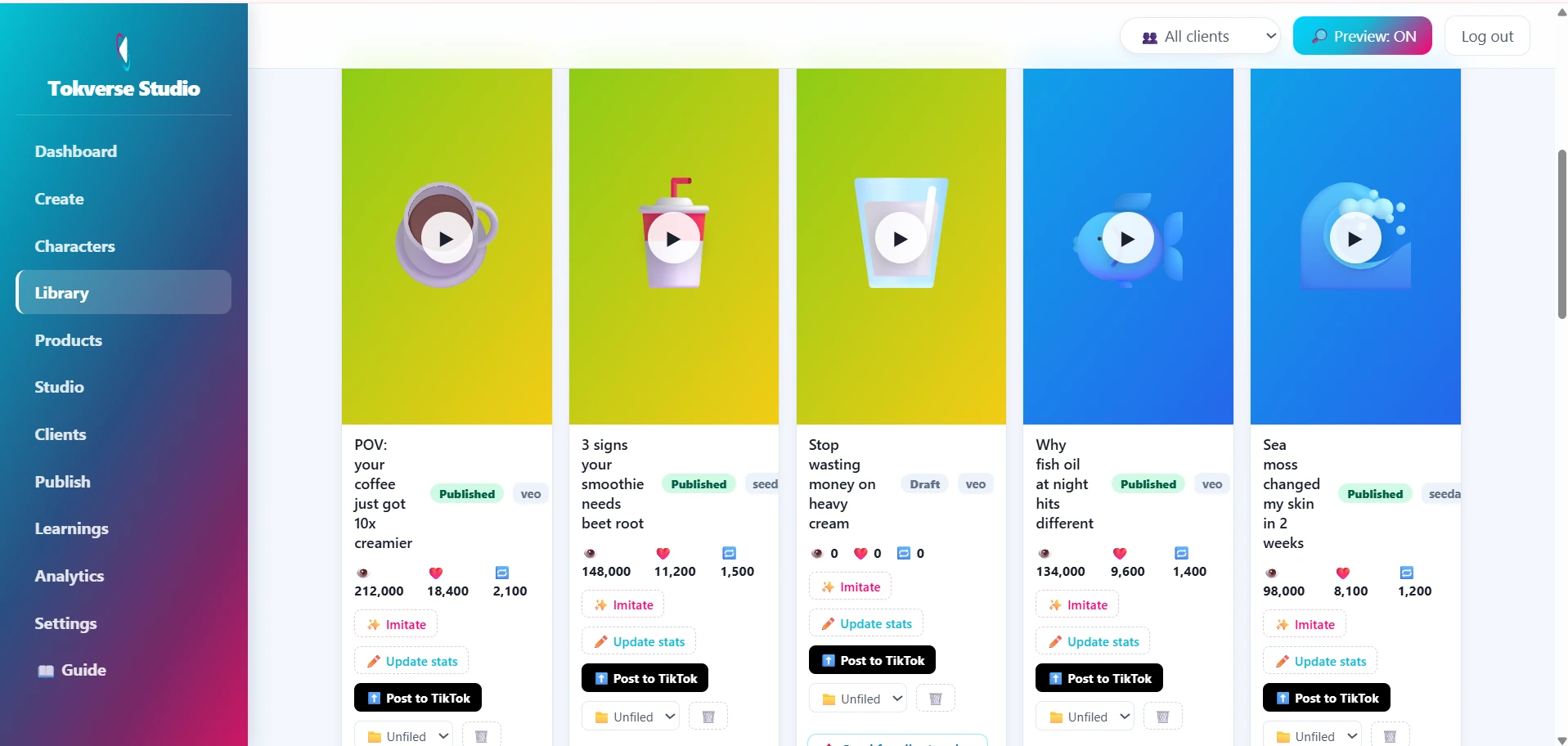 Content Library with generated videos
