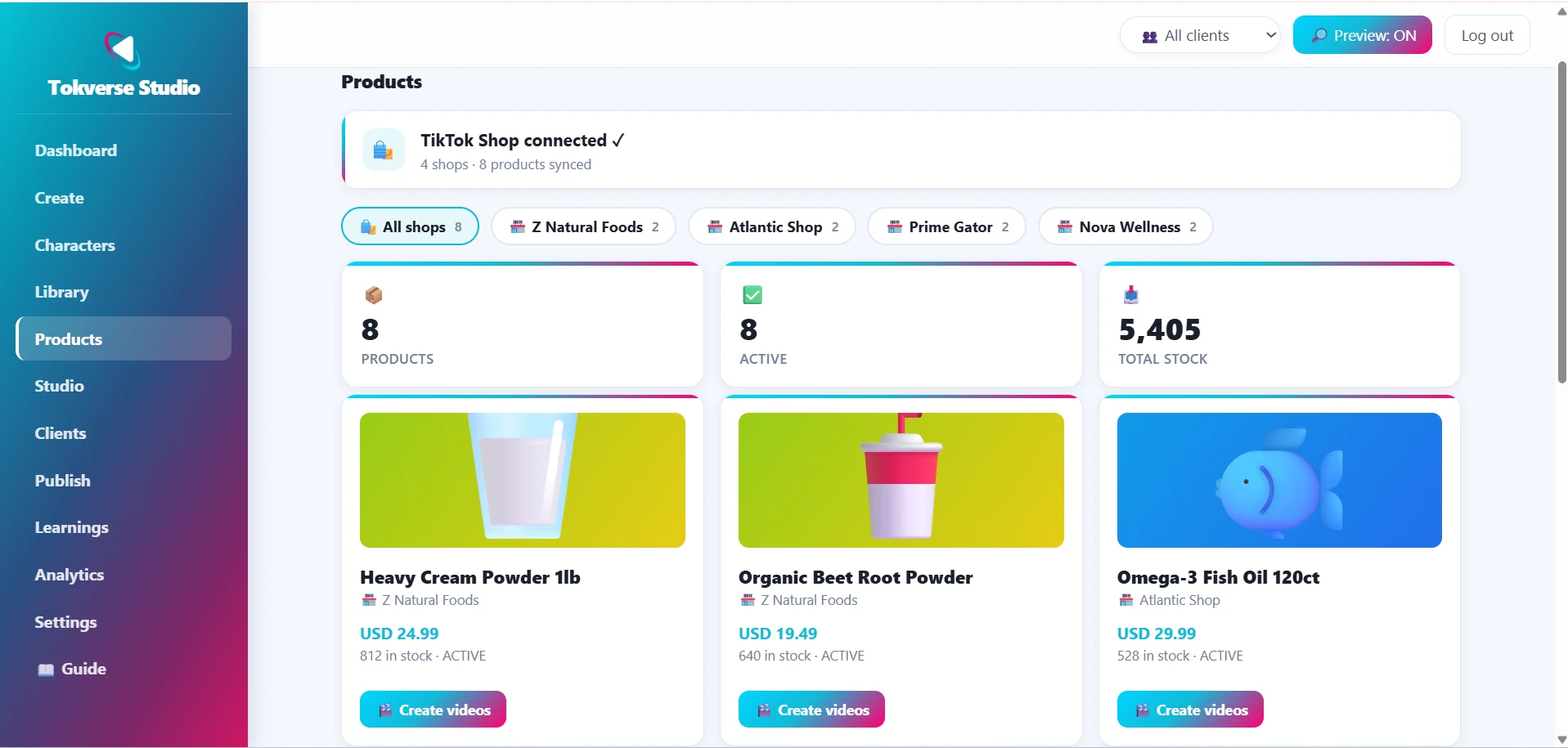 Products synced from TikTok Shop