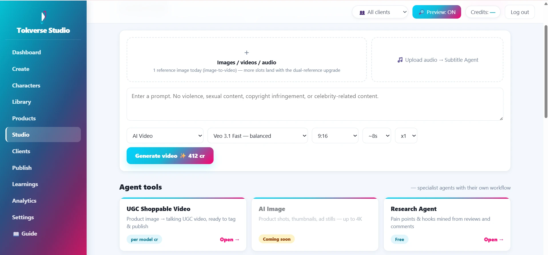 Studio — AI video generator